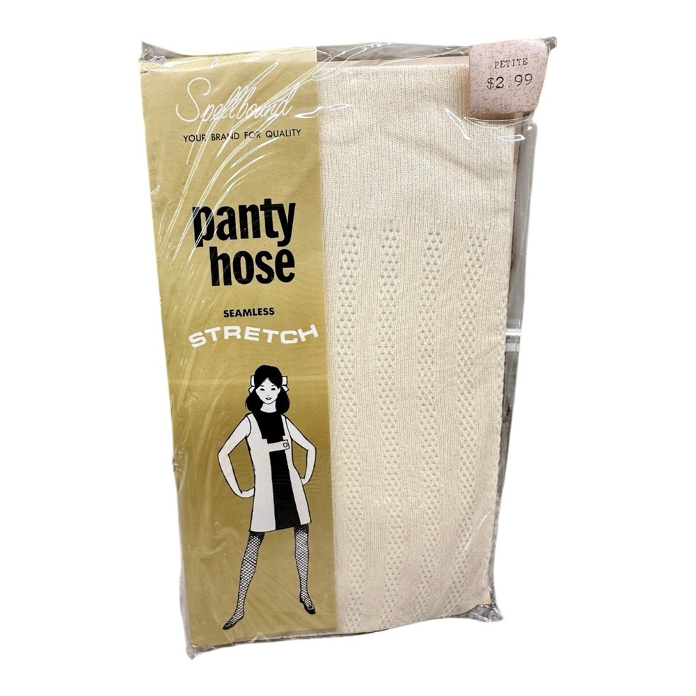 Vintage 60’s/70’s Spellbound Seamless Stretch Textured Pantyhose Ivory Petite